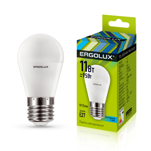 Эл. лампа светодиодная Ergolux LED-G45-11W-E27-4K (Шар 11Вт E27 4500K 172-265В, аналог Вт)
