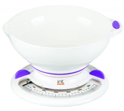 Весы кухонные IRIT IR-7131 белые + сиреневые (механические с чашей, 3кг/25гр)