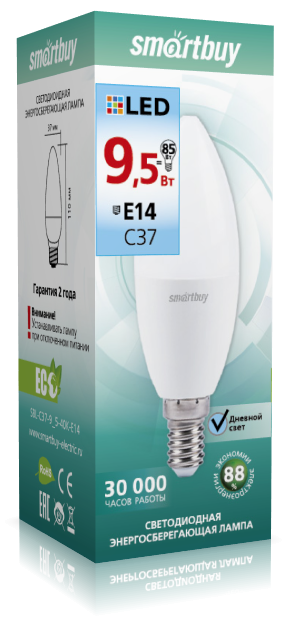 Эл. лампа светодиодная  Smartbuy C37-9,5W/4000 (SBL-C37-9_5-40K-E14)