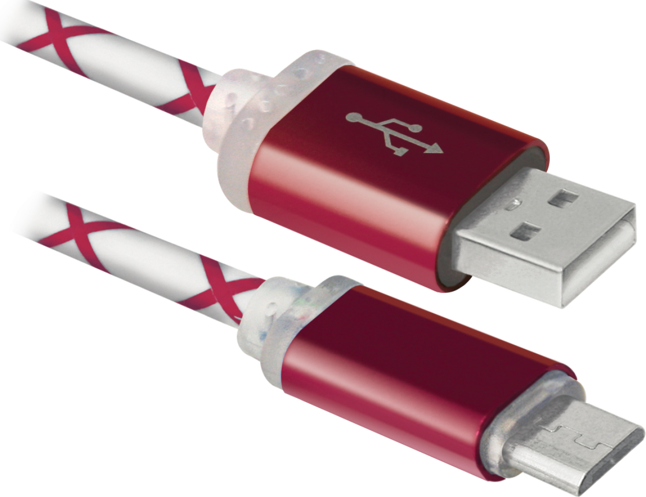 Кабель USB08-03LT USB 2.0 красн.подсветка,LED, AM-MicroBM, 1м DEFENDER