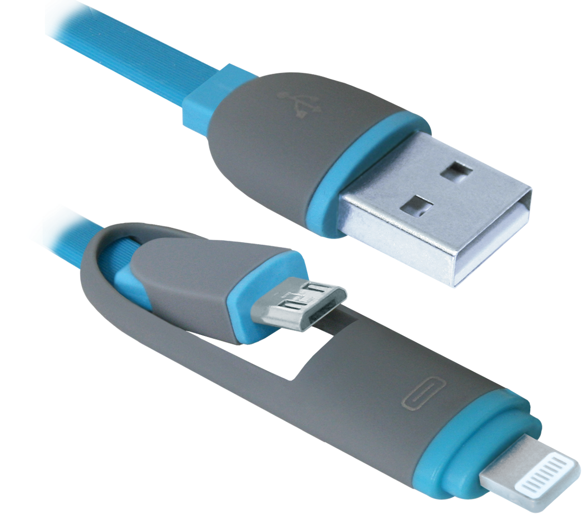 Кабель USB10-03BP синий, MicroUSB+Lightning ,1м DEFENDER
