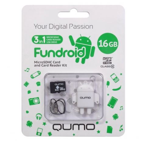 USB2.0 FlashDrives16Gb QUMO FUNDROID белый MicroSD 16GB CL10 + USB картридер