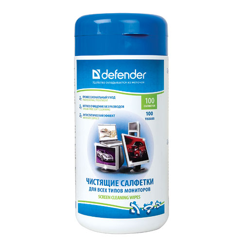 DEFENDER CLN30102 Салфетки чистящие влажные для мониторов в тубе (100шт)