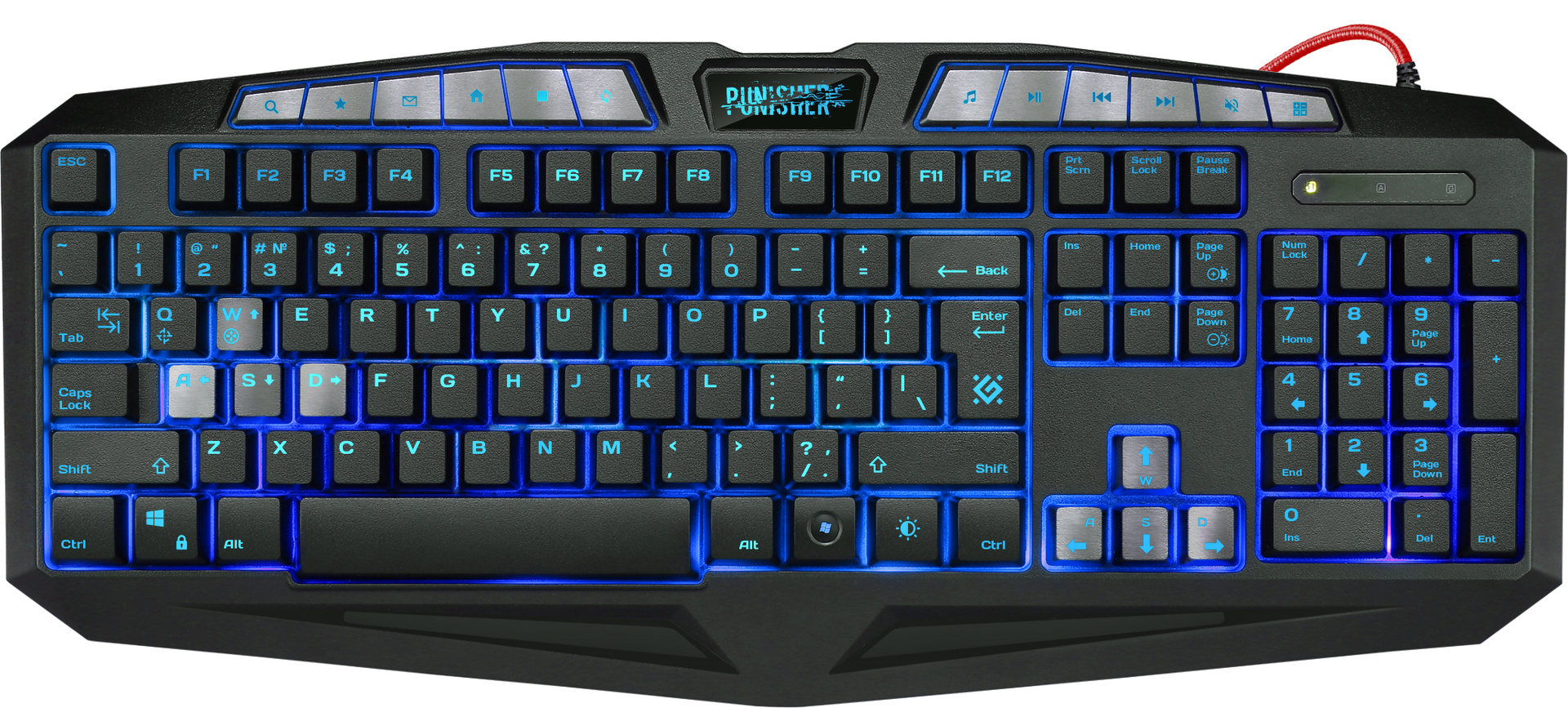 Клавиатура DEFENDER Punisher GK-130DL RU,игровая,7 цветов,19 кл.AntiGhost