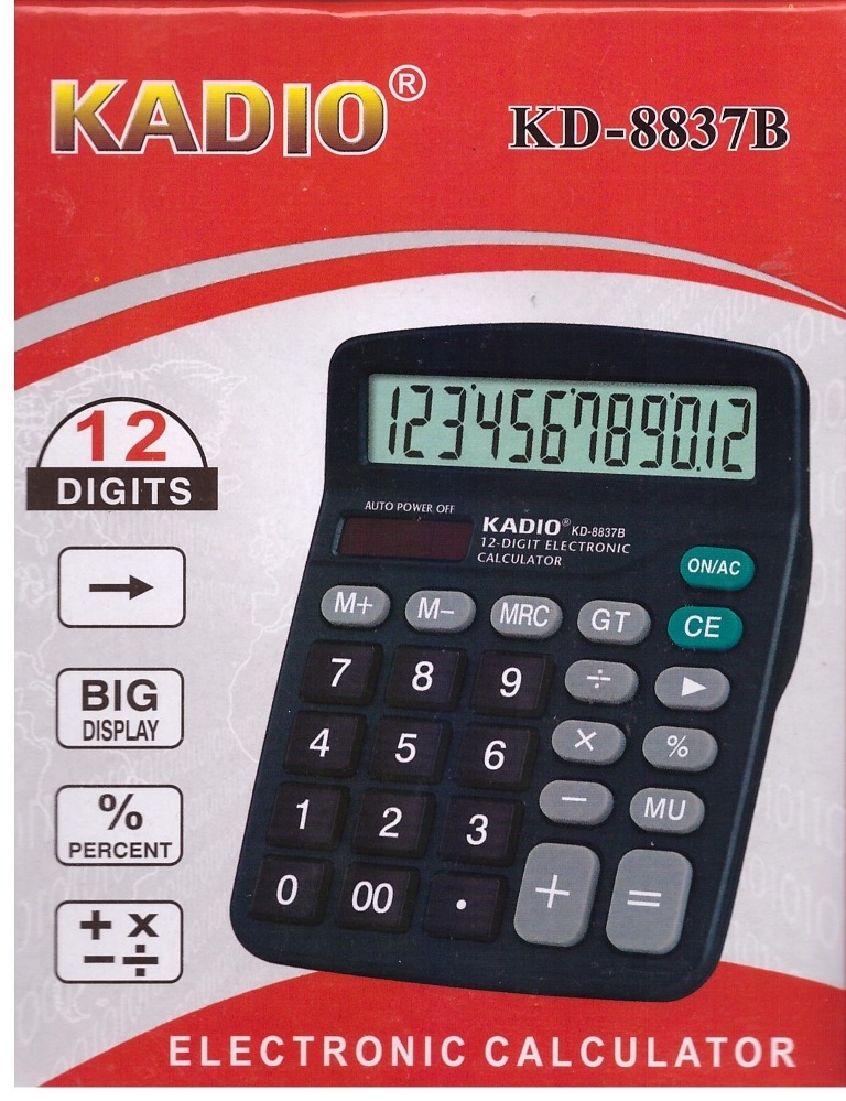 калькулятор Kadio KD-8837B наст.,12разр., 2пит.,бат.АА(не в компл.) 12х15см