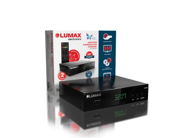 Цифровая TV приставка (DVB-T2) Lumax DV3207HD (Ali 3821P, Металл, 3RCA, дисплей, Wi-Fi, Doby Digit)