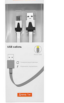 Кабель USB - micro USB плоский, PVC, 1м,белый, коробка с окном