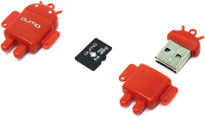 USB2.0 FlashDrives 4Gb QUMO FUNDROID красный MicroSD 4GB CL10 + USB картридер