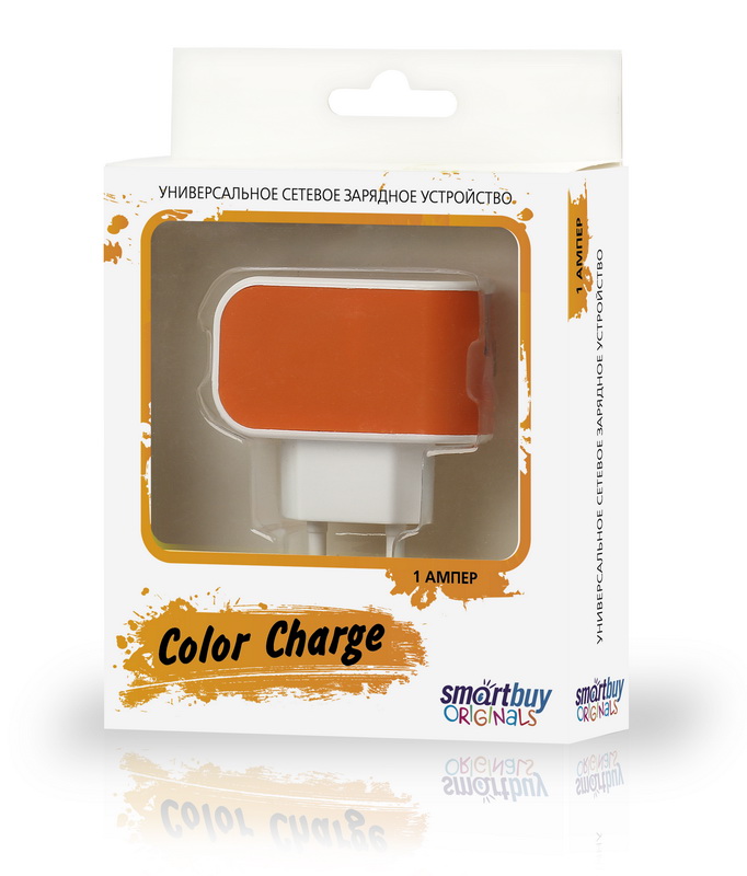 Зар уст SmartBuy COLOR CHARGE, сетевое, 2А,  1хUSB, Оранжевое (SBP-8050)