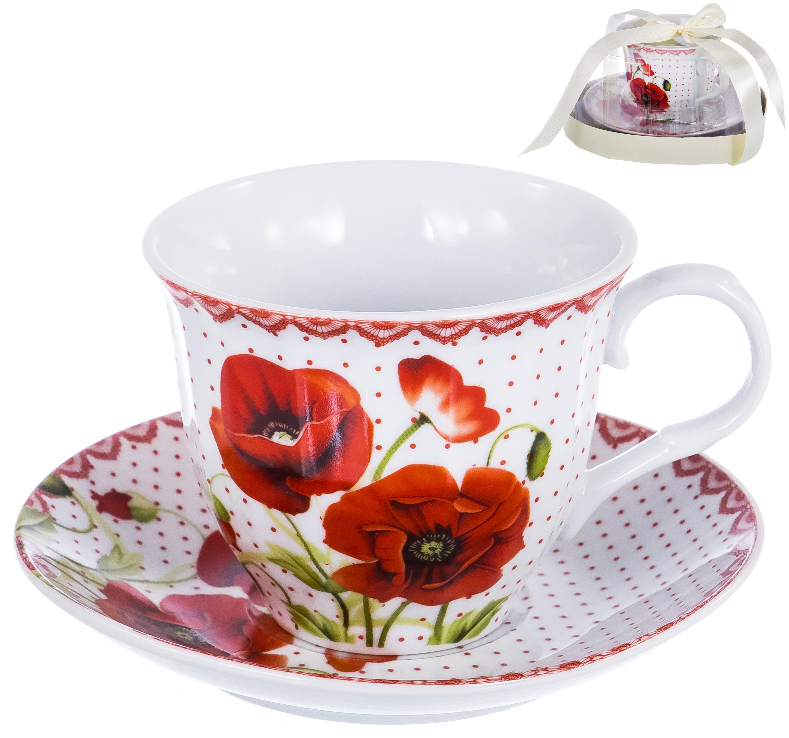ФЛОРА, набор чайный (2) чашка 220мл + блюдце, подарочная упаковка PVC 124-01040