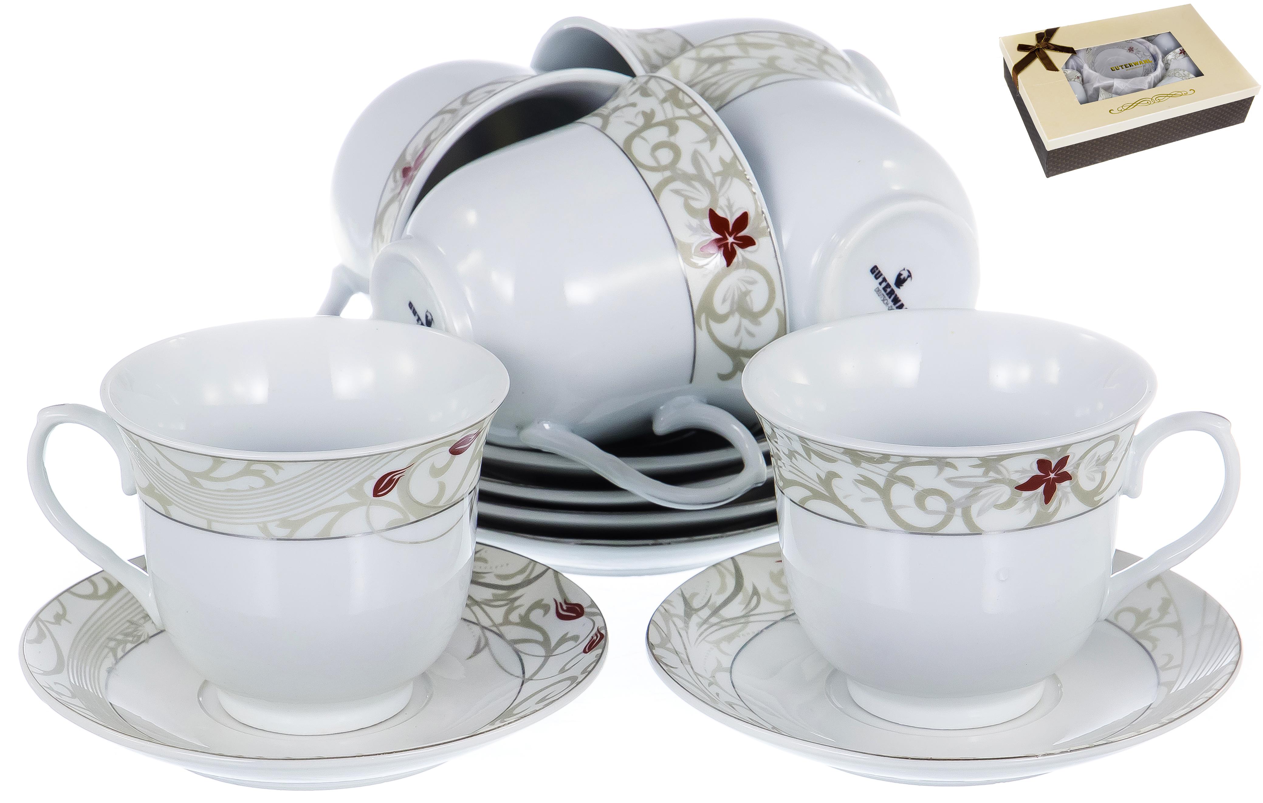 ВЕНЕРА Исида, набор чайный (12) 6 чашек 220мл + 6 блюдец, декор серебро 114-19007