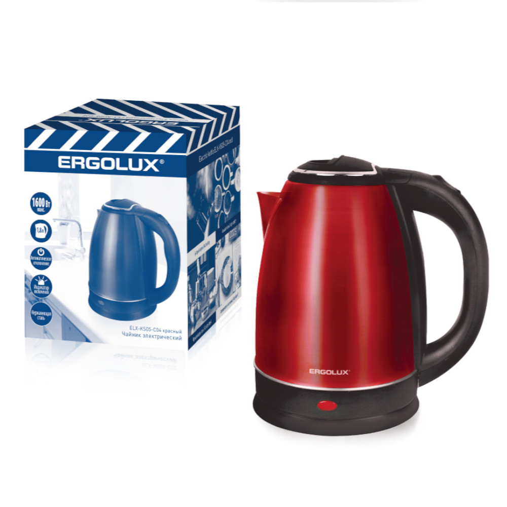 Чайник ERGOLUX ELX-KS05-C04 красный  нерж.сталь., 1600 Вт ,1,8л, 220-240В  (/уп)