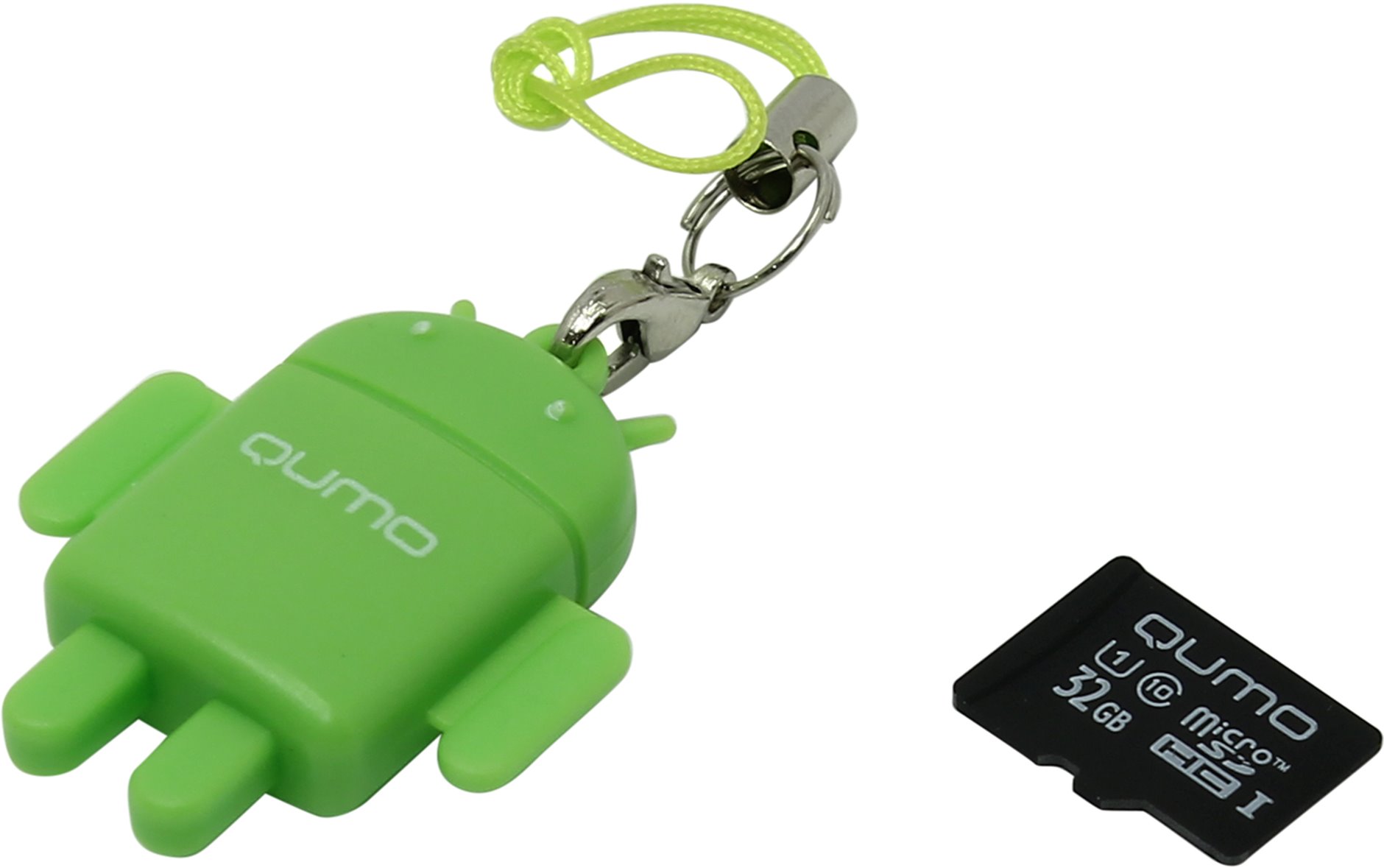 USB2.0 FlashDrives 4Gb QUMO FUNDROID зеленый MicroSD 4GB CL10 + USB картридер