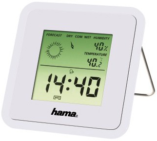 Метеостанция Hama TH50 белый термометр/гигрометр/часы/прогноз погоды 8х1.2х8см