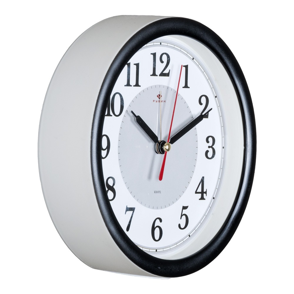 Часы будильник  B4-016 (диам 15 см) белый с черн Классика