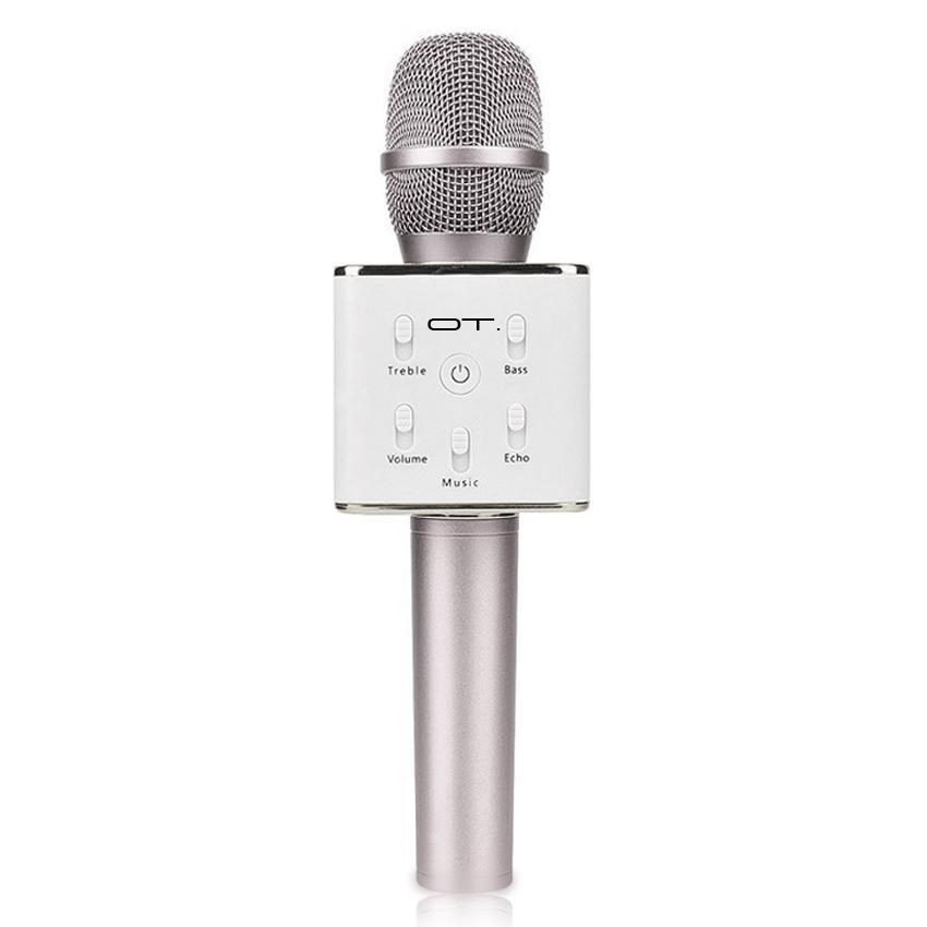 Микрофон OT-ERM04 серебро (Q7) для караоке беспроводной (Bluetooth, динамики, USB/microSD)