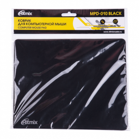 Коврик для мыши RITMIX MPD-010 Black 220 x 180 x 3mm, Ткань+Этиленвинилацетат