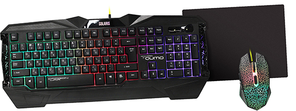 Комплект Qumo Solaris, клавиатура  проводн K03, 104 клав, радужная подсветка, мышь проводн M10  игр