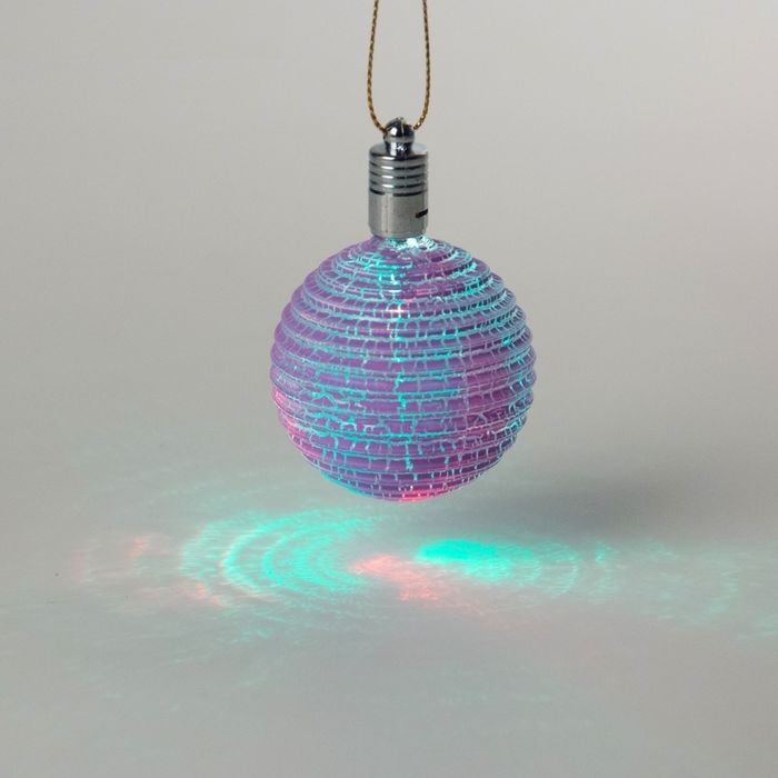 Игрушка световая "Елочный шар ребристый" (батарейки в комплекте) 5 см, 1 LED, RGB, ФИОЛЕТОВЫЙ   236