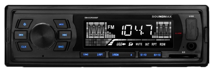 Авто магнитола  Soundmax SM-CCR3055F черный\B (USB/SD, WMA/MP3 4*45Вт 18FM синяя подсветка)