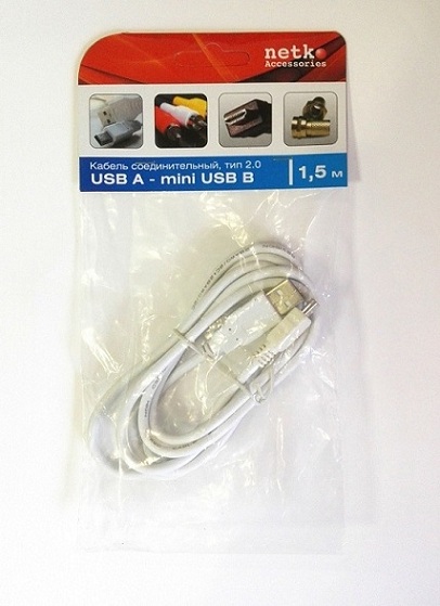 Кабель USB A- mini USB B 1,5 метра белый (тип 2.0) Нетко, черный (05459)
