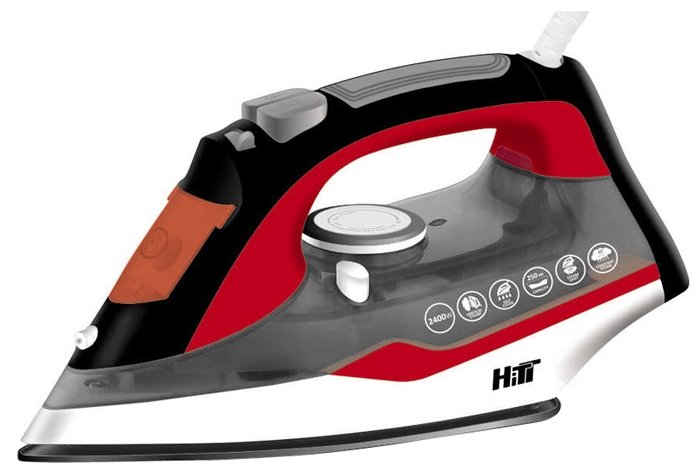 Утюг HITT HT-5105 чёрн-красн (2400Вт, антиприг покр, рег пар, пар удар, верт и гор отпарив) (10)