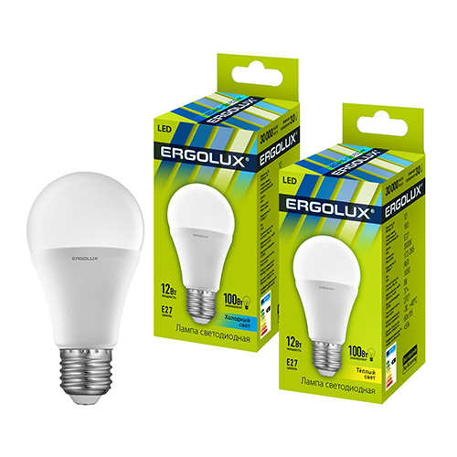 Эл. лампа светодиодная Ergolux LED-A60-12W-E27-3K (ЛОН 12Вт E27 3000K 172-265В.аналог 100 Вт) 10/уп
