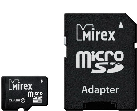 Пам.MicroSDHC, 8Gb Mirex (Class 10) + переходник SD