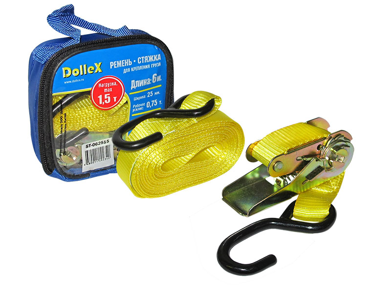 Стяжка для крепления груза  Dollex ST-062515 (6 м х 25 мм), 1,5 т (лента + механизм) в сумке