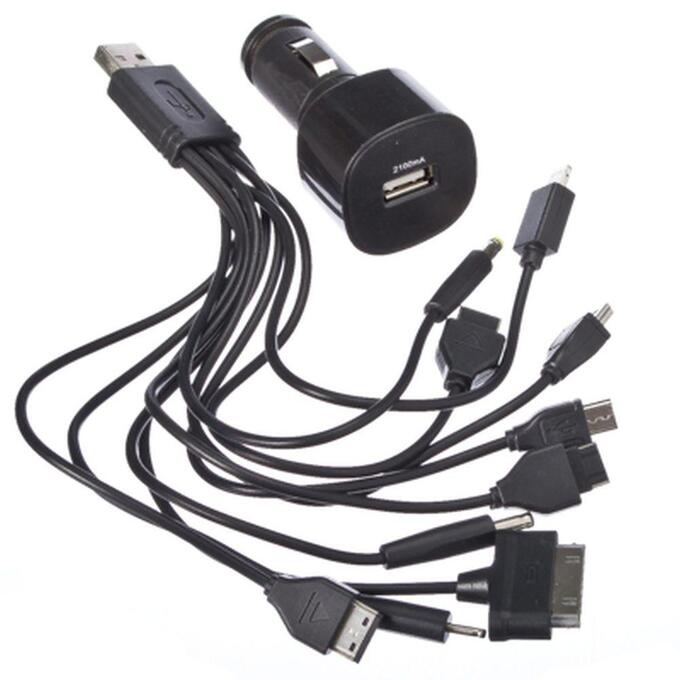 Набор ЗУ авто 2,1А + переходник USB+10 разъёмов для разных телефонов