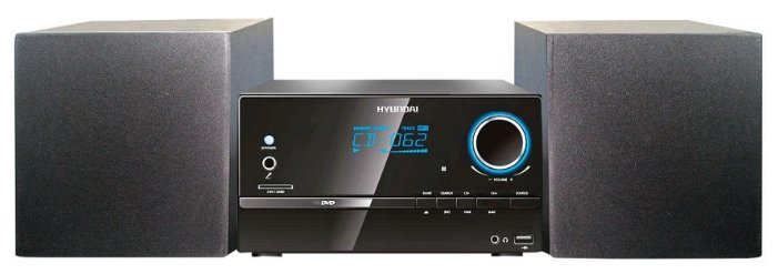 Микросистема Hyundai H-MS220 черный/серебристый (DVD/USB/MP3 караоке 2*15Вт FM)