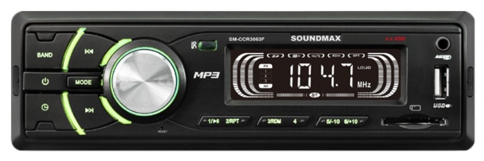 Авто магнитола  Soundmax SM-CCR3053F черный\G (USB/SD, WMA/MP3 4*45Вт 18FM зелёная подсветка)