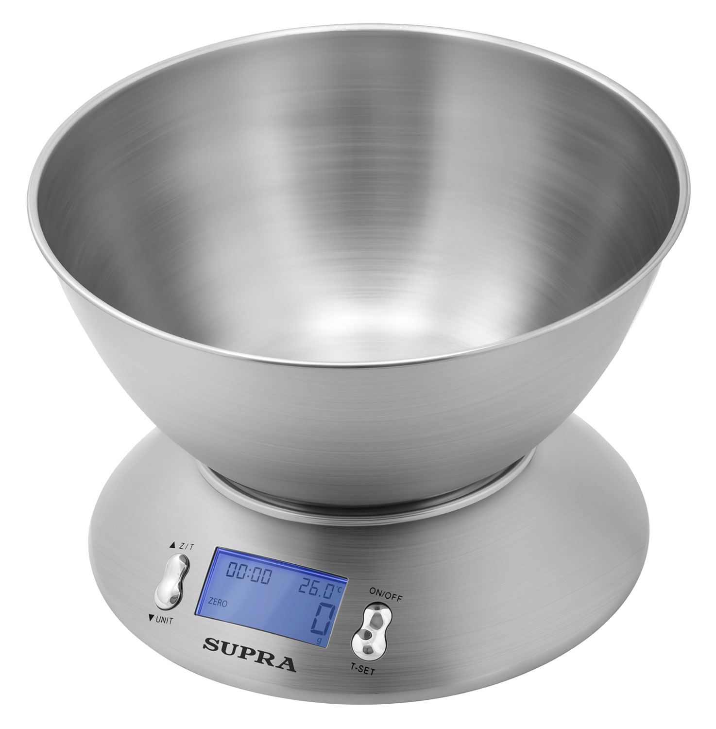 Весы кухонные SUPRA BSS-4095  (цифровые стальн корпус, съемн чаша,ЖКИ, до 5кг,)