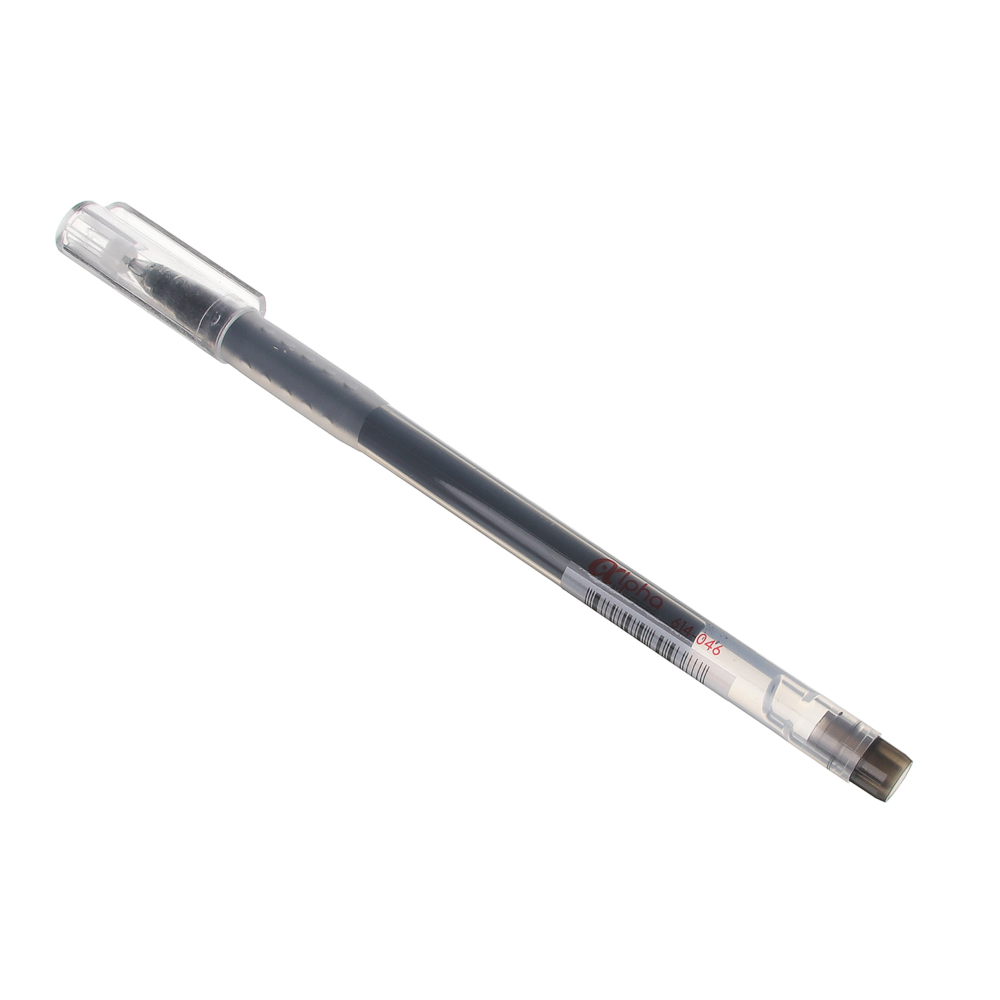 Ручка гелевая черная, "Альфа", с увеличенным запасом чернил, 14,5см, након.0,5мм, пластик  12шт/уп