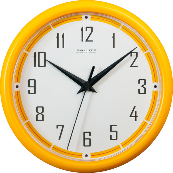 Часы настенные  Салют 24х24 ПЕ - Б2 - 256 желтые пластик круглые (10/уп)