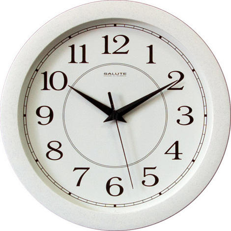 Часы настенные  Салют 28х28  П - Б8 - 014 пластик белые круглые (10/уп)