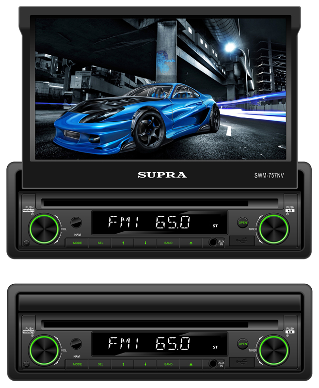 Авто магнитола  Supra SWM-757 Navitel (7"сенс DVD/USB/SD MP4 4*50Вт FM/AM ду RDS зел подсветка)
