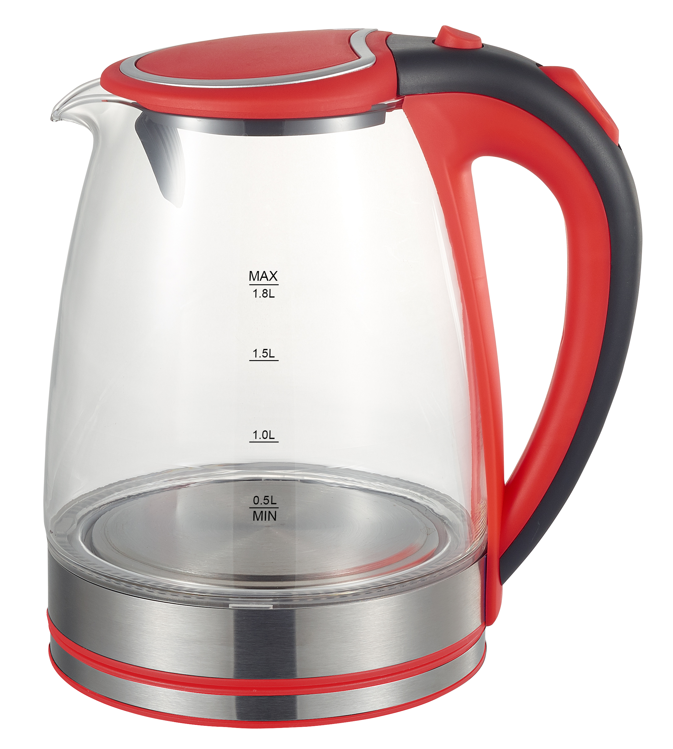 Чайник MAXTRONIC MAX-204 стекл, красный. нерж (1,8 кВт, 1,8 л) (12/уп)