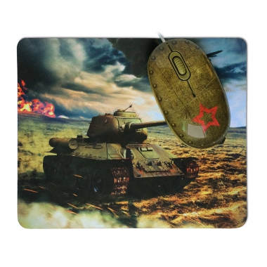 Комплект мышь+коврик CBR Tank Battle,  1200 dpi, рисунок, USB