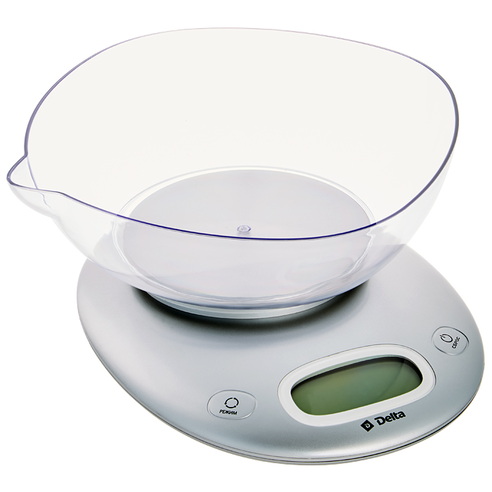 Весы кухонные DELTA KCE-34 серебро (с чашей 5 кг,электронные, стекло, LCD дисплей) 12/уп