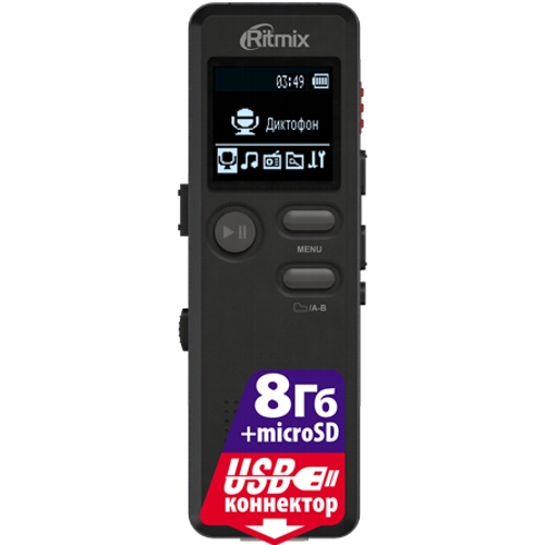 диктофон Ritmix RR-610  8Gb  (+microSD,запись до 1166часов)