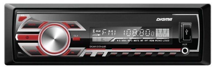 Авто магнитола  Digma DCR-420R (USB/SD/MMC/AUX MP3 4*45Вт многоцв 30FM красн подсв)
