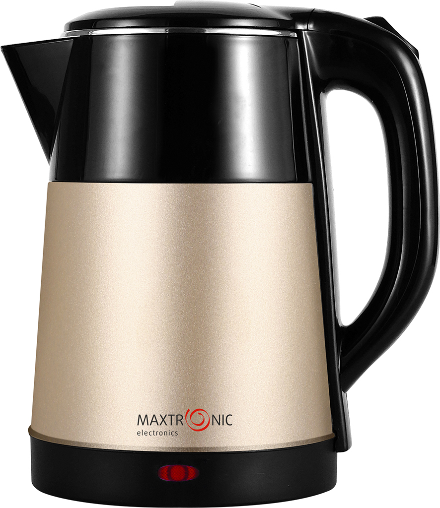 Чайник MAXTRONIC MAX-604 бронз+чёрн (2,2л, двойн стенки, колба нерж, диск 1,8кВт) 12/уп