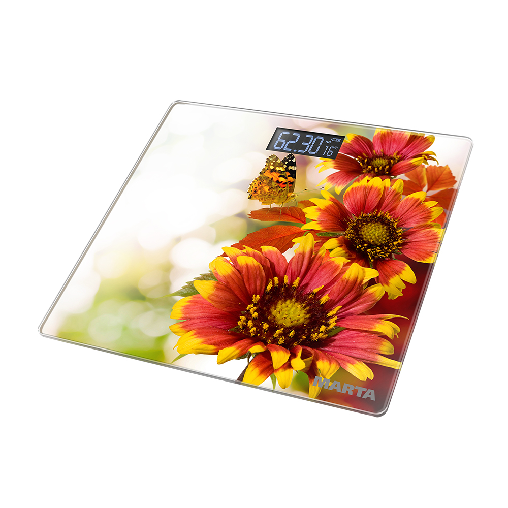 Весы напольные MARTA MT-1676 летние цветы (электронные, LCD-диспл, темп окр, 180 кг/100г) 10/уп