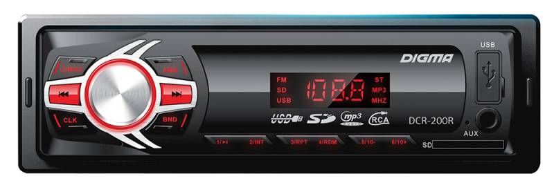 Авто магнитола  Digma DCR-200R (USB/SD/MMC/AUX MP3 4*45Вт 18FM красн подсв)