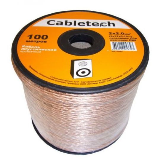 кабель акустический  Cabletech 2*2,5мм2 прозрачн(3*47*0.15мм) CCA, 100м, пластиковая катушка