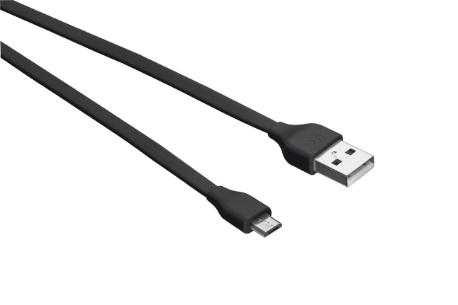 Кабель USB - micro USB плоский, PVC, 1м, черный, коробка с окном