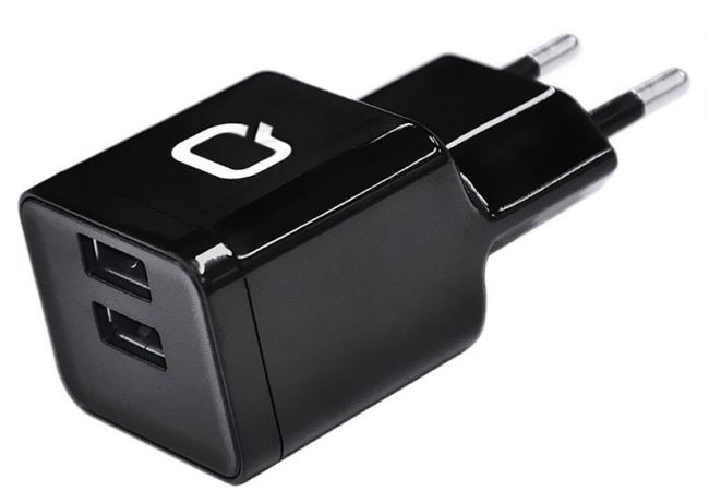 Блок пит USB сетевой Qumo Energy 2 USB, 2.1A, + Type C cable, черный
