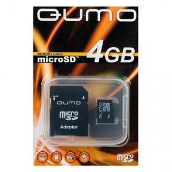Пам.MicroSDHC, 4Gb QUMO (Class 6) + переходник SD, бело-оранж картон упаковка