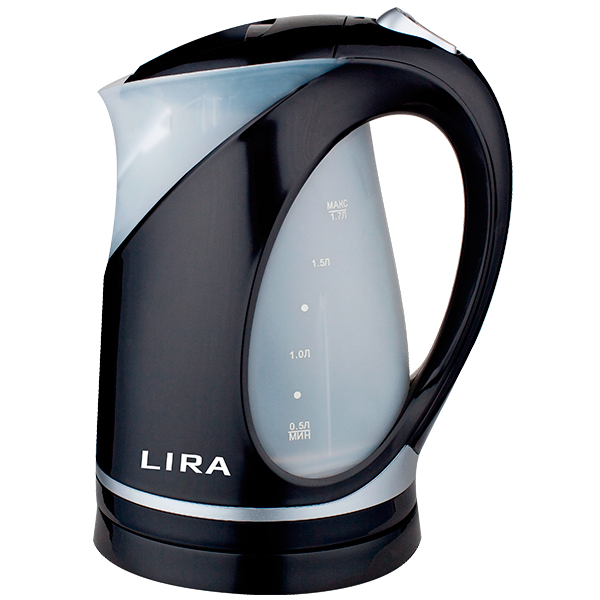 Чайник LIRA LR 0102 black  (диск, пластиковый корпус, объем 1.7л, чёрно-серый) 2200Вт